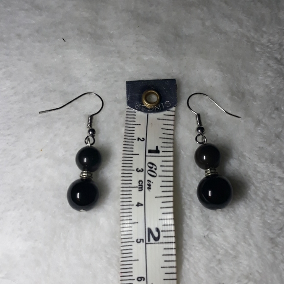 Black stone and silver accent necklace & earrings - Picture 7 of 9